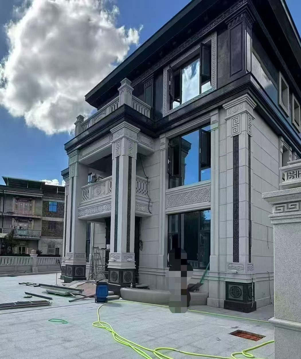 上海 别墅干挂，芝麻白与芝麻黑完美配合